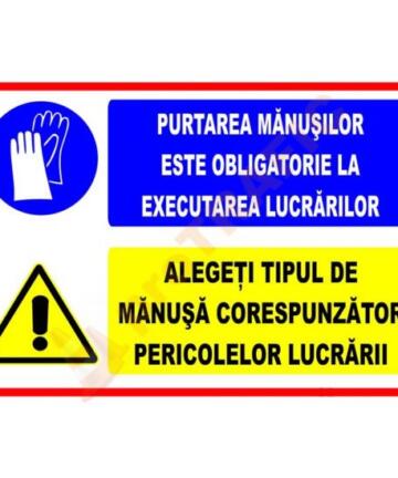 Indicator de securitate cu semne combinate Purtarea manusilor este obligatorie