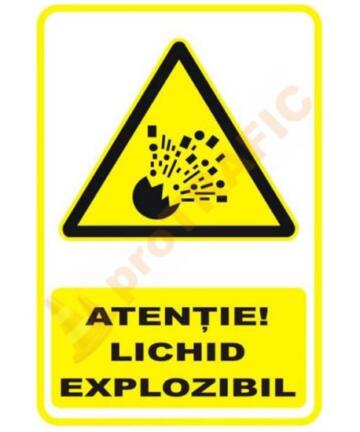 Indicator de securitate de avertizare "Atentie Lichid explozibil"