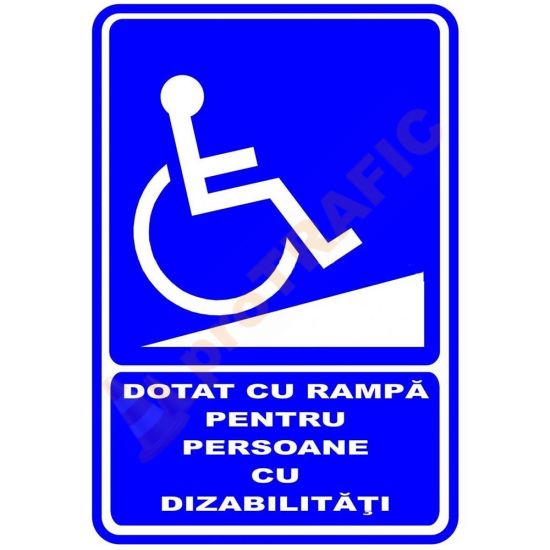 Indicator de securitate de informare generala "Dotat cu rampa pentru persoane cu dizabilitati"