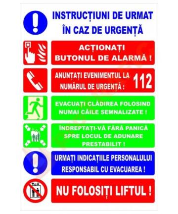 Indicator de securitate de informare generala "Instructiuni de urmare in caz de urgenta"