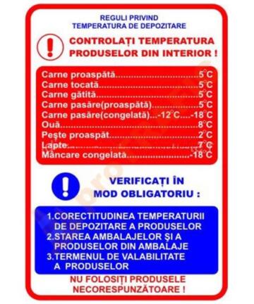 Indicator de securitate de informare generala "Reguli privind temperatura de depozitare"