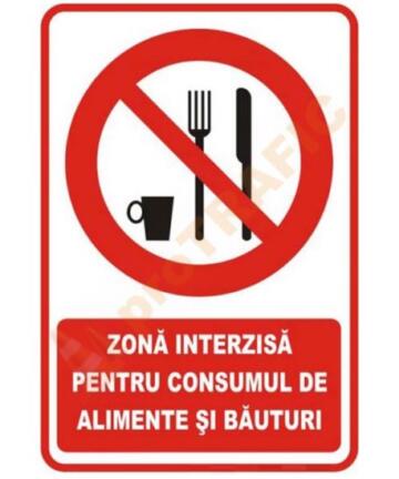 Indicator de securitate de interzicere "Zona interzisa pentru consumul de alimente si bauturi"