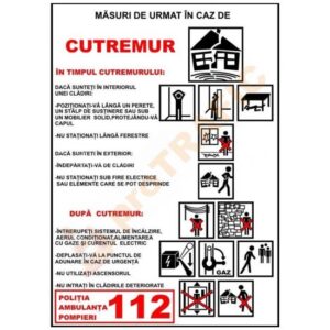 Indicator de securitate de prim ajutor "Masuri de urmat in caz de cutremur"