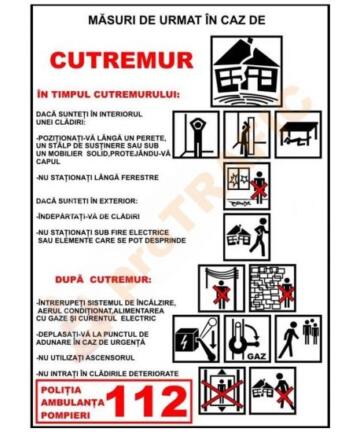 Indicator de securitate de prim ajutor "Masuri de urmat in caz de cutremur"