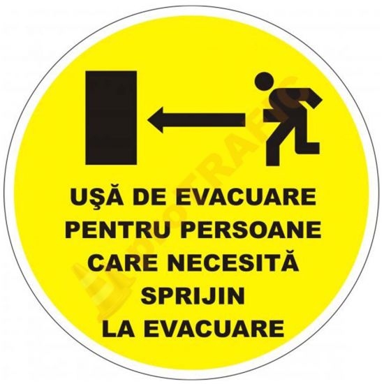 Indicator de securitate de prim ajutor "Usa de evacuare pentru persoane care necesita sprijin la evacuare"