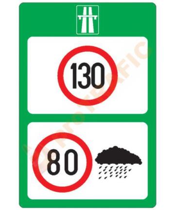 Indicator rutier de informare G8 Limite maxime de viteza pe autostrada in functie de conditiile meteorologice