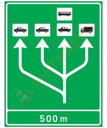 Indicator rutier de orientare F19B Selectarea circulatiei pe categorii de vehicule la apropierea de o statie de taxare