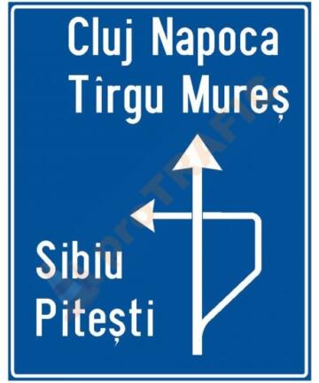 Indicator rutier de orientare F2 Presemnalizarea directiilor la o intersectie denivelata de drumuri
