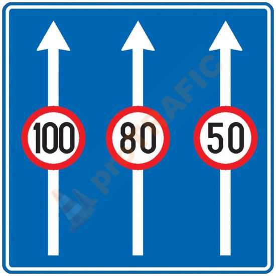 Indicator rutier de orientare F27 Limite de viteza pentru diferite benzi de circulatie