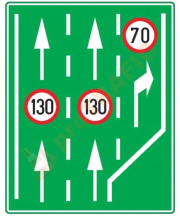 Indicator rutier de orientare F27A Limite de viteza pentru diferite benzi de circulatie pe autostrada