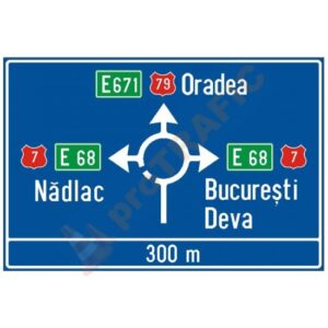 Indicator rutier de orientare F5 Presemnalizarea directiilor într-o intersectie cu sens giratoriu