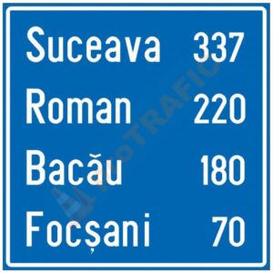 Indicator rutier de orientare F52 Confirmarea directiei de mers spre localitati mai importante si distantele pana la acestea
