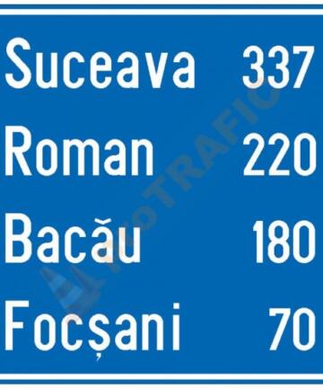 Indicator rutier de orientare F52 Confirmarea directiei de mers spre localitati mai importante si distantele pana la acestea