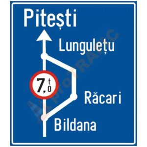 Indicator rutier de orientare F7 Presemnalizarea traseului de urmat în cazul unei restrictii de circulatie