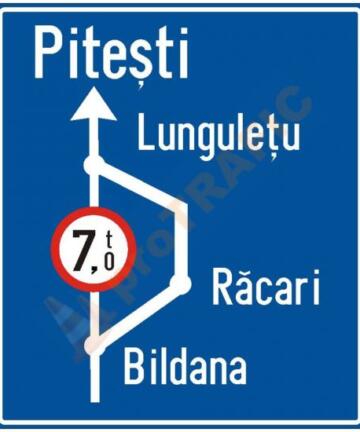 Indicator rutier de orientare F7 Presemnalizarea traseului de urmat în cazul unei restrictii de circulatie