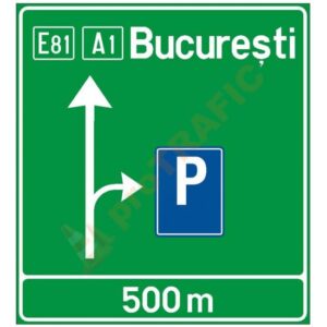 Indicator rutier de orientare F8 Presemnalizare pe autostrada pentru parcare