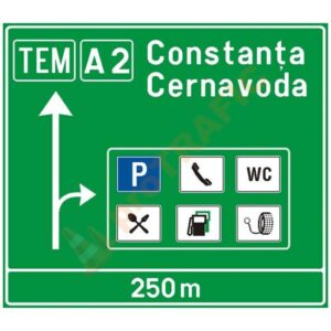 Indicator rutier de orientare F9 Presemnalizare pe autostrada pentru spatiu de servicii