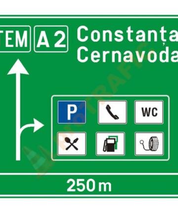 Indicator rutier de orientare F9 Presemnalizare pe autostrada pentru spatiu de servicii