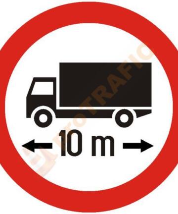 Indicator rutier interzicere sau restrictie C22 Accesul interzis autovehiculelor sau ansamblurilor de vehicule cu lungime mai mare de ... m