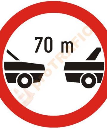 Indicator rutier interzicere sau restrictie C23 Interzis autovehiculelor de a circula fara a mentine intre ele un interval de cel putin ... m