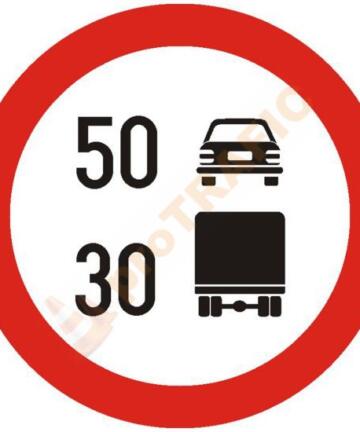 Indicator rutier interzicere sau restrictie C30 Limitare de viteza diferentiata pe categorii de vehicule