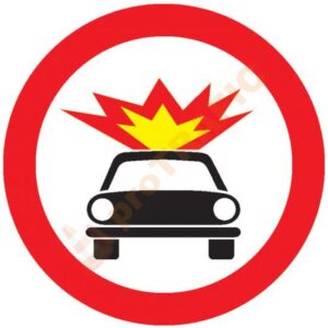 Indicator rutier interzicere sau restrictie C46 Accesul interzis vehiculelor care transporta substante explozibile sau usor inflamabile