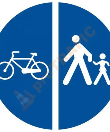 Indicator rutier obligare D11 Delimitarea pistelor pentru pietoni de cele destinate bicicletelor si ciclomotoarelor