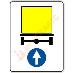 Indicator rutier obligare D16 Directia obligatorie pentru vehiculele care transporta marfuri periculoase