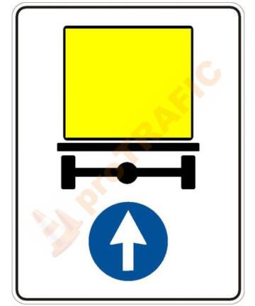 Indicator rutier obligare D16 Directia obligatorie pentru vehiculele care transporta marfuri periculoase