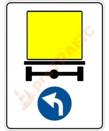 Indicator rutier obligare D18 Directia obligatorie pentru vehiculele care transporta marfuri periculoase