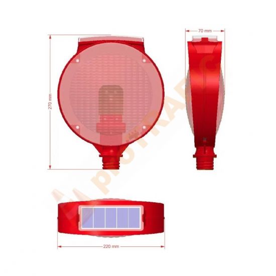 Lampa solara rotunda pentru lucrari cu lumina intermitenta rosie DG11816 1